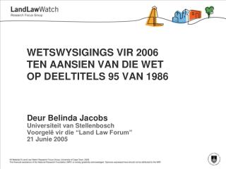 WETSWYSIGINGS VIR 2006 TEN AANSIEN VAN DIE WET OP DEELTITELS 95 VAN 1986