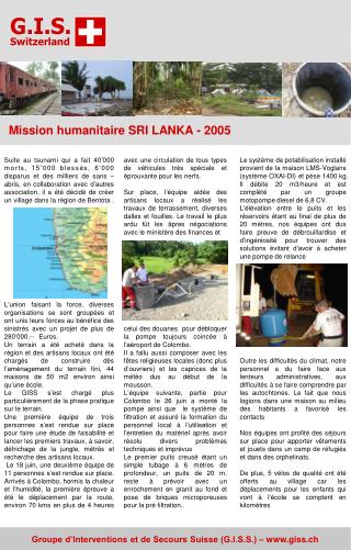 Mission humanitaire SRI LANKA - 2005