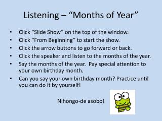 Listening – “Months of Year”