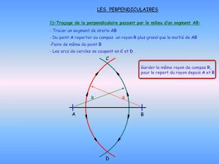 1)-Traçage de la perpendiculaire passant par le milieu d’un segment AB: