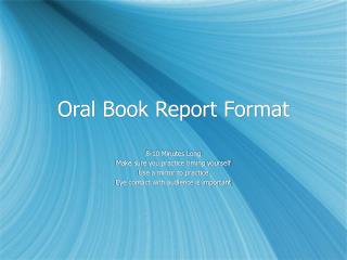 Oral Book Report Format