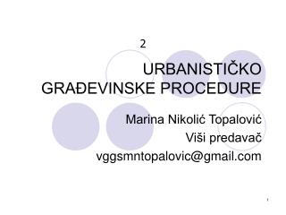 URBANISTIČKO GRAĐEVINSKE PROCEDURE