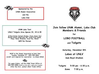 Join fellow UNM Alumni, Lobo Club Members &amp; Friends for LOBO FOOTBALL and Tailgate