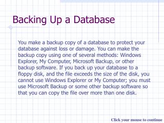 Backing Up a Database