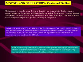 MOTORS AND GENERATORS - Contextual Outline