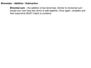 Binomials – Addition / Subtraction