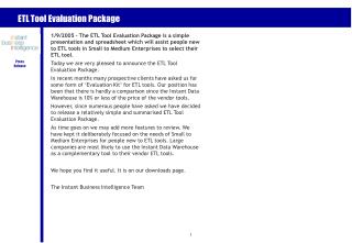 ETL Tool Evaluation Package