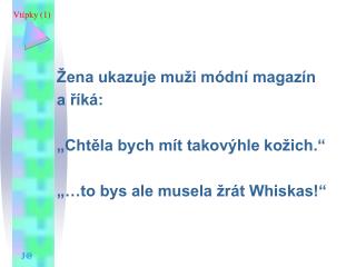 Žena ukazuje muži módní magazín a říká: „Chtěla bych mít takovýhle kožich.“