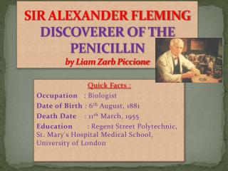 SIR ALEXANDER FLEMING DISCOVERER OF THE PENICILLIN by Liam Zarb Piccione