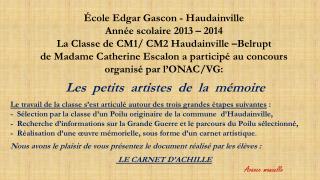 École Edgar Gascon - Haudainville Année scolaire 2013 – 2014