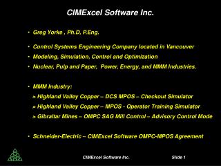 CIMExcel Software Inc. 		Slide 1
