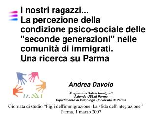 Andrea Davolo Programma Salute Immigrati Azienda USL di Parma