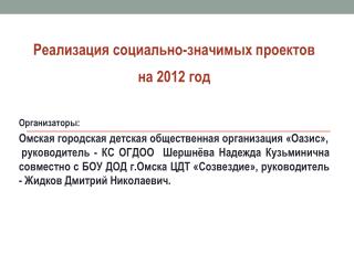 Реализация социально-значимых проектов на 2012 год