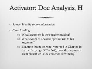 Activator: Doc Analysis, H