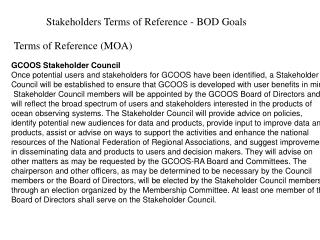 Stakeholders Terms of Reference - BOD Goals