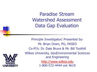 Paradise Stream Watershed Assessment Data Gap Evaluation