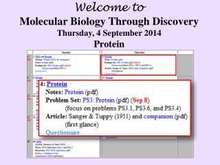 Welcome to Molecular Biology Through Discovery Thursday , 4 September 2014 Protein