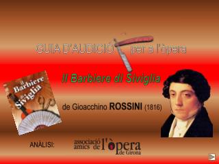 GUIA D’AUDICIÓ per a l’òpera Il Barbiere di Siviglia de Gioacchino ROSSINI (1816)