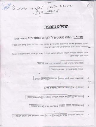 עבודה בלשון שכבת ט יוני 2011