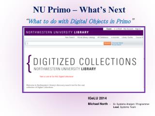 NU Primo – What’s Next “ W hat to do with Digital Objects in Primo ”