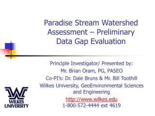 Paradise Stream Watershed Assessment – Preliminary Data Gap Evaluation