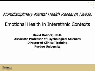 Multidisciplinary Mental Health Research Needs: Emotional Health in Interethnic Contexts