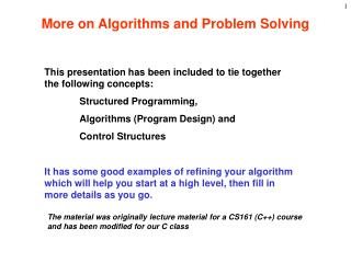 More on Algorithms and Problem Solving