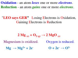 Oxidation - an atom loses one or more electrons .