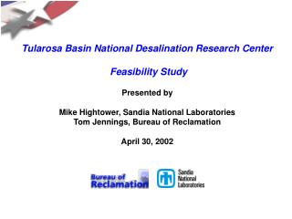 Tularosa Basin National Desalination Research Center Feasibility Study