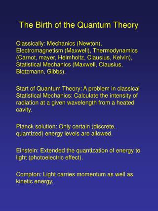 The Birth of the Quantum Theory