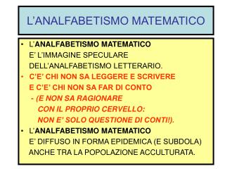 L’ANALFABETISMO MATEMATICO