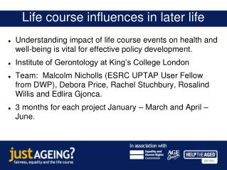 Life course influences in later life