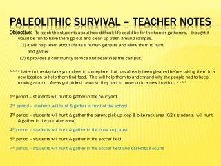 Paleolithic Survival – teacher Notes