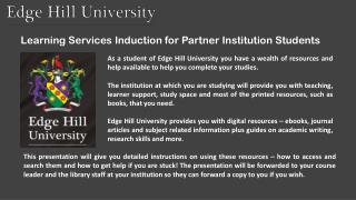 Learning Services Induction for Partner Institution Students