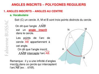 ANGLES INSCRITS – POLYGONES REGULIERS