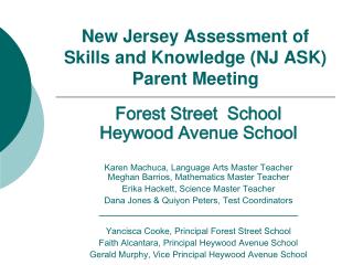 New Jersey Assessment of Skills and Knowledge (NJ ASK) Parent Meeting