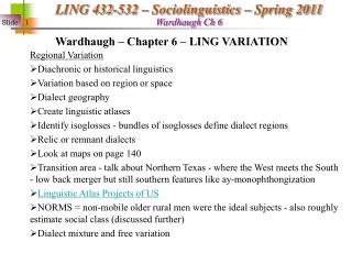 Wardhaugh – Chapter 6 – LING VARIATION
