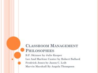 Classroom Management Philosophies