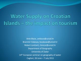 Water Supply on Croatian Islands – the impact on tourism