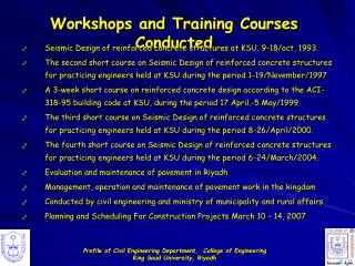 Workshops and Training Courses Conducted