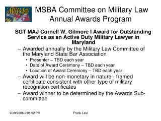 MSBA Committee on Military Law Annual Awards Program