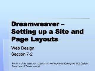 Dreamweaver – Setting up a Site and Page Layouts