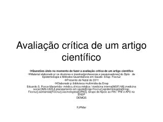 Avaliação crítica de um artigo científico