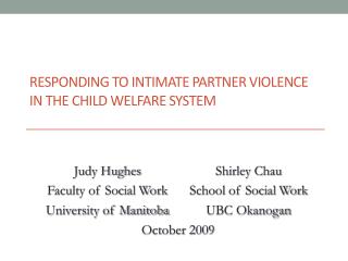 Responding to Intimate Partner Violence in the Child Welfare System