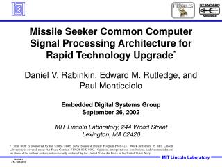 Missile Seeker Common Computer Signal Processing Architecture for Rapid Technology Upgrade *