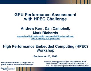 GPU Performance Assessment with HPEC Challenge