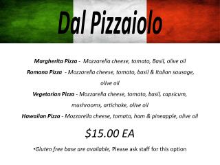Margherita Pizza - Mozzarella cheese, tomato, Basil, olive oil