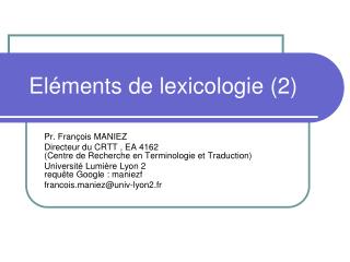 Eléments de lexicologie (2)