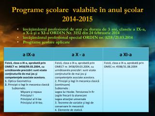 P rograme şcolare valabile în anul şcolar 2014-20 1 5