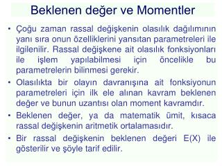 Beklenen değer ve Momentler